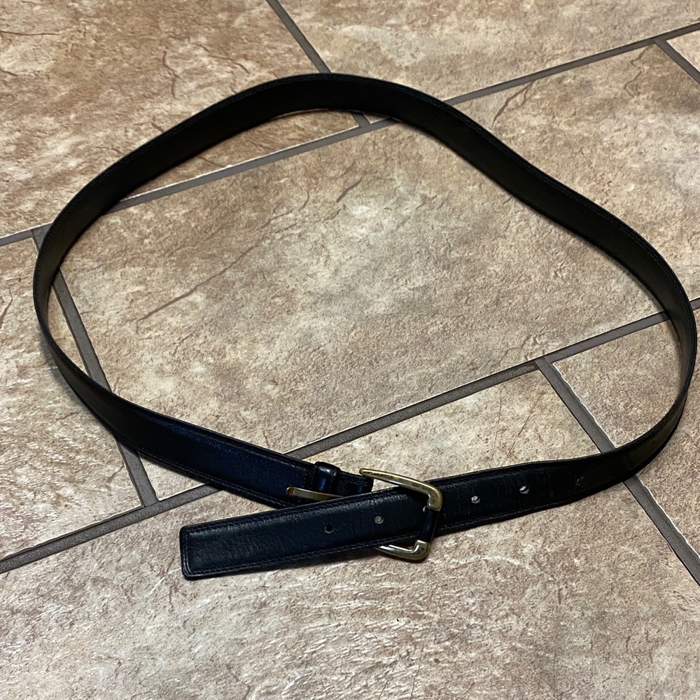 Lejon Black Glove Leather Belt with Gold Imprint Size 36 Unisex Career Everyday